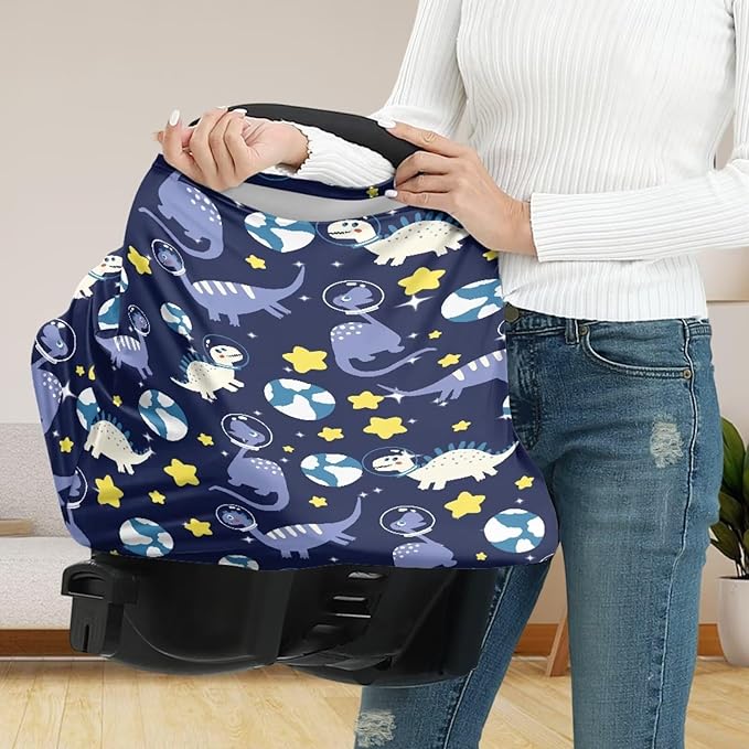 Dinosaur Car Seat Cover for Baby Carseat - Infant Car Seat Cover for Sun - Breathable Nursing Cover Up for Breastfeeding, Lightweight Car Seat Canopy