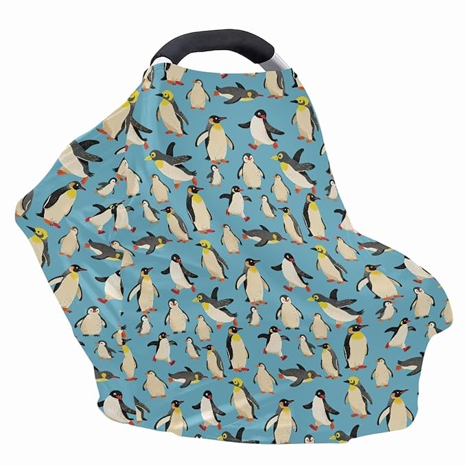 Binienty Funny Penguin Pattern Nursing and Stroller Cover for Sun Protection, Baby Girls Boys Stretchy Multi-Use Breastfeeding Scarf for Moms, Newborn Essentials