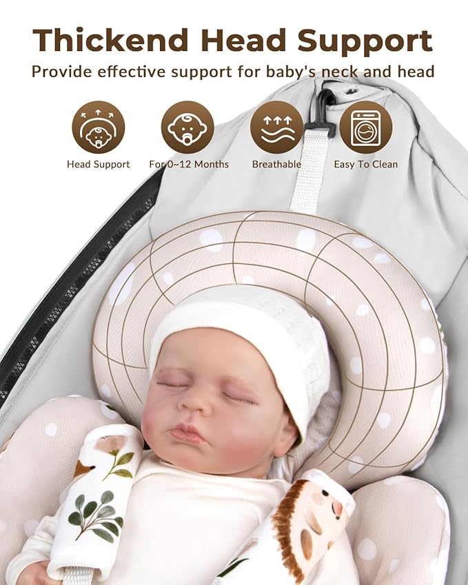 Infant Insert Compatible with 4moms Mamaroo Swing and Infant Carseat, Including 3 Replacement Balls, Reversible Newborn Insert for Baby Swing, Stroller, Bouncer, Soft Fabric - Leaf