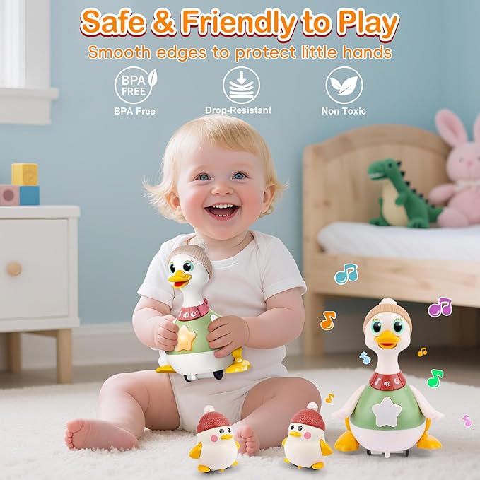 Musical Lullaby Crawling Duck Toy - Interactive Baby Toys with Waddling & Calming Lights for Tummy Time, Bedtime & Crawling Training | BPA-Free Infant Gift for 6-12 Months