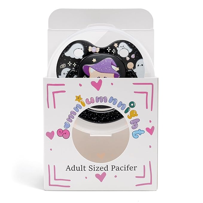 Halloween Adult Pacifier Big Size: Cute Bear Binky for Anxiety Relief - Large Shield Paci with Case Black