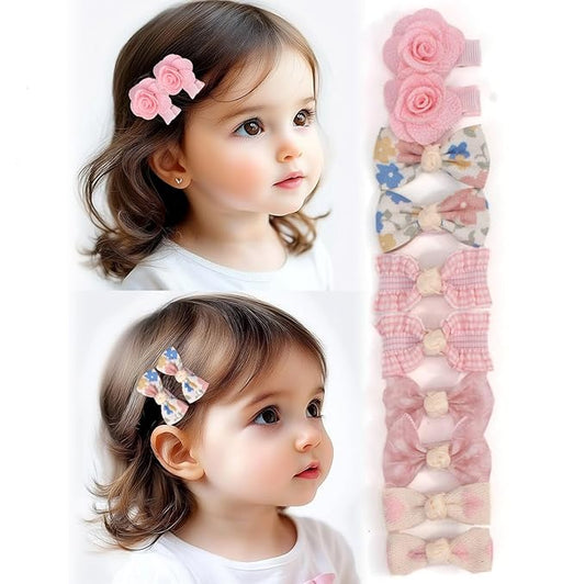 Baby Girls Hair Bow Clips, 10pcs Boutique Cotton Fully Lined Hair Pins, Non Slip Baby Barrettes Accessories for Infants Toddlers Fine Hair by BIANHUAN