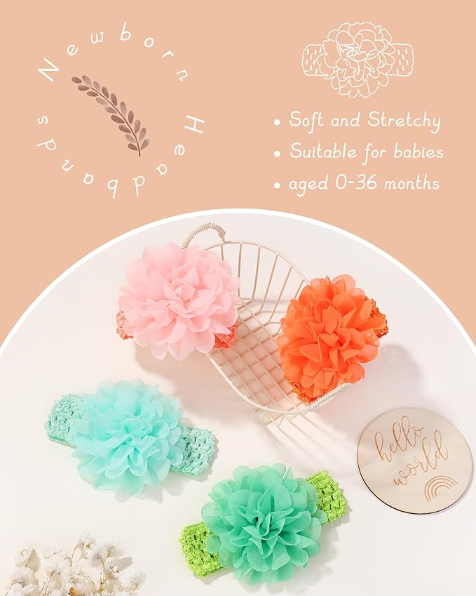 jollybows 18pcs Baby Girls Headband Chiffon Flower Soft Stretchy Hair Band Hair Accessories for Baby Girls Newborns Infants Toddlers and Kids