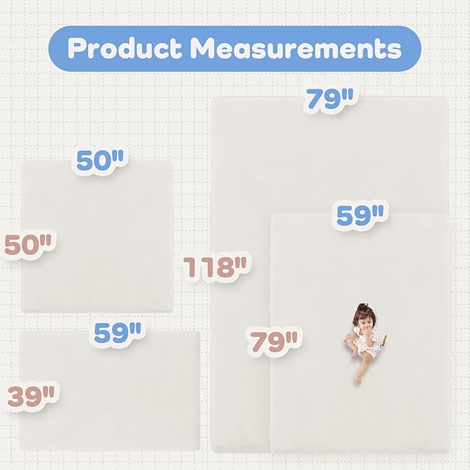 1.5" Thick Baby Play Mat for Floor, 59x79 Playpen Mat, Pro Soft Flannel Foam Mats Toddler Infant Kids Crawling for Nursery Rug Playroom Living Room Waterproof Easy Care Non-Slip (Cream)