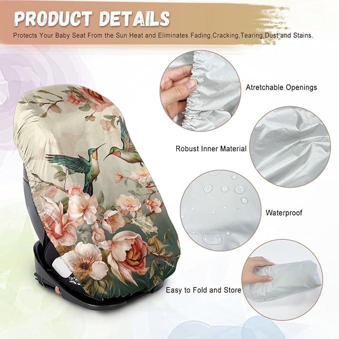 Car Seat Sun Shade Cover, Hummingbird Print Baby Car Seat Cover Keeps Your Toddler Baby Seat at a Cool Temperature, Soft Carseat Cover Lightweight Baby Seat Covers for Car Seats