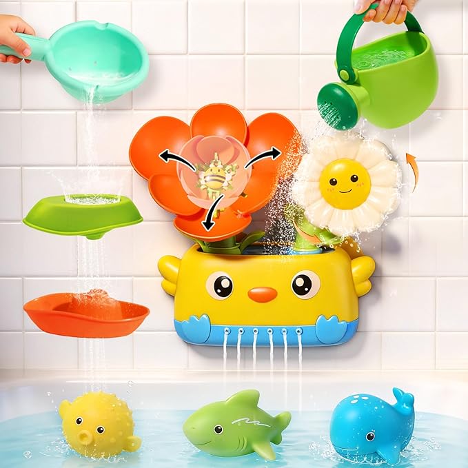 Baby Bath Toys for Kids Ages 1-3 | Safe & Fun Mold Free Toddler Bath Toys | Interactive Bath Toys with Blooming Flower with Watering Can Bathtub Water Toys for 1+ Year Old Great for Girls Shower Gifts
