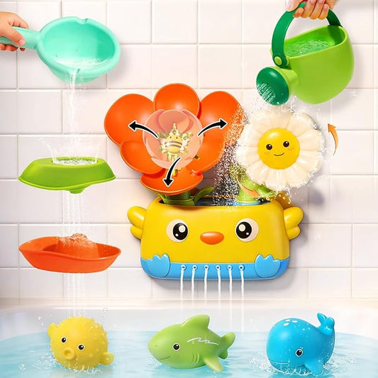 Baby Bath Toys for Kids Ages 1-3 | Safe & Fun Mold Free Toddler Bath Toys | Interactive Bath Toys with Blooming Flower with Watering Can Bathtub Water Toys for 1+ Year Old Great for Girls Shower Gifts