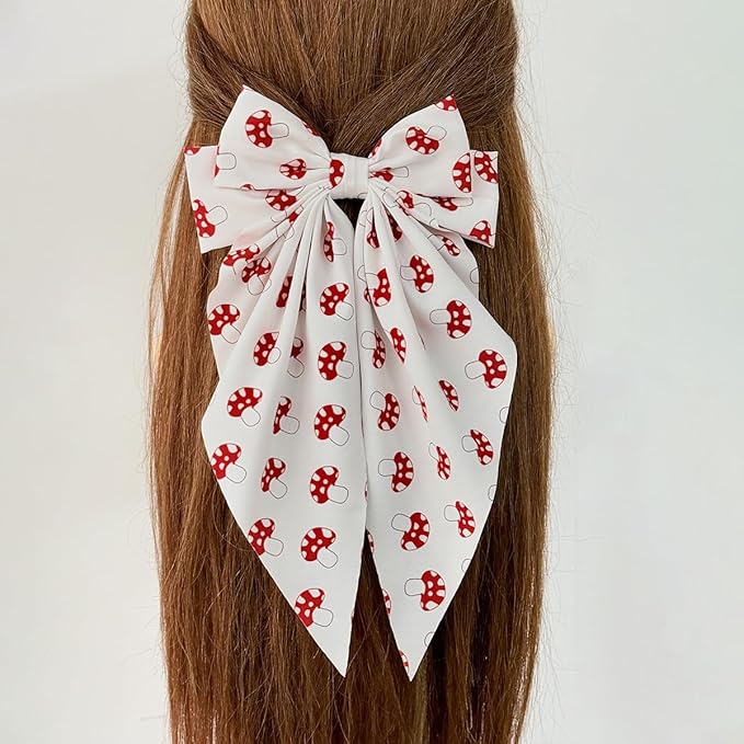 Kids Girls Mushroom Hair Clips Bow Mushroom Pattern Hair Pin Kids Girls Mushroom Print Hairclips BBW03 (Bow-B1)