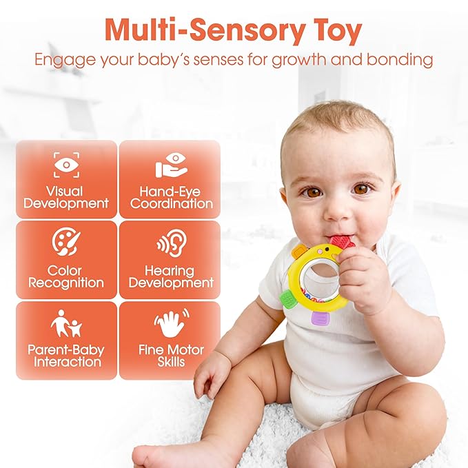 Teething Rings with Rattle & Sensory Toy BPA Free Silicone Teethers for Babies 6-12 Months Baby Teething Relief Chew Toys for Infant Newborn, Babies Essential for Boys Girls 0-24 Months
