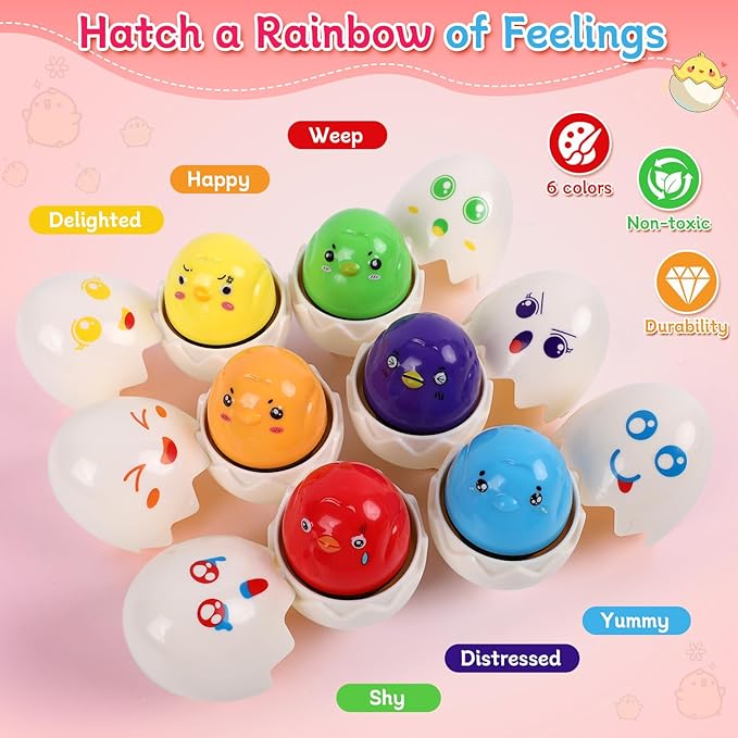 USATDD Easter Egg Toys Hide & Squeak Matching Eggs for Toddlers, Color Recognition Sensory Learning Toys, Fine Motor Skills Montessori Geometric Eggs Gifts for Kids Easter Basket Stuffers