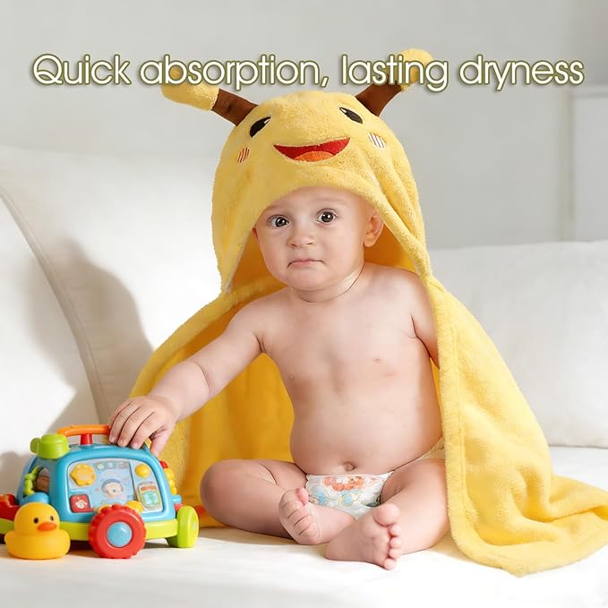 2-Pack Animal Hooded Bath Towels for Babies & Kids 0-6 Years, 50" x 32" Ultra Soft Coral Fleece Baby Towel Set, Super Absorbent, Bath Time Essentials with Cute Animal Ears, Gift Ready