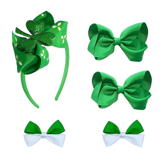 St. Patrick's Day Grosgrain Ribbon Alligator Hair Clips and Accessories - Solid Color Toddler Hair Bows 4PCS