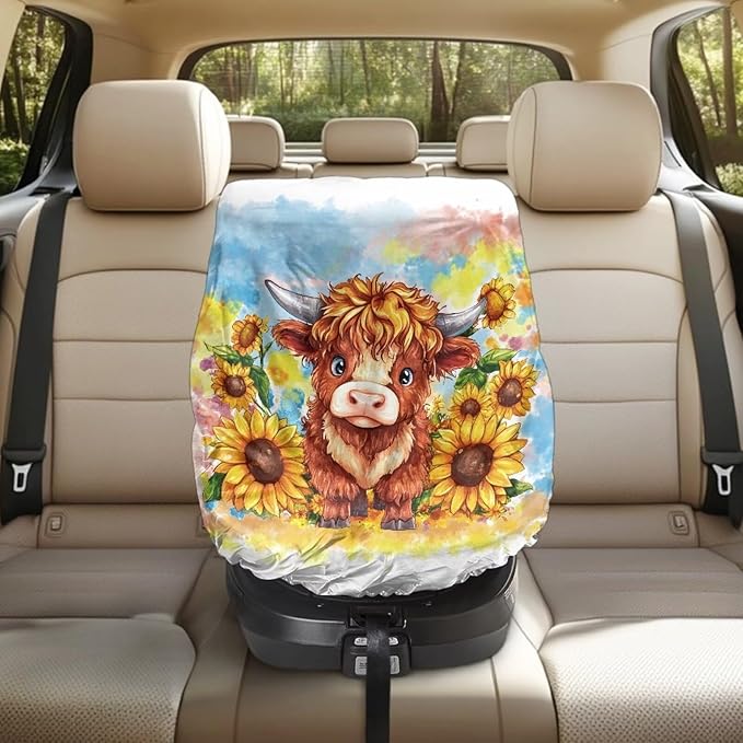 XYZCANDO Sunflower Insulated Car Seat Cover Highland Cow Car Seat Protector for Child Car Seat Stretch Car Seat Covers for Babies Girl Waterproof Infant Car Seat Protector Gift for Wife
