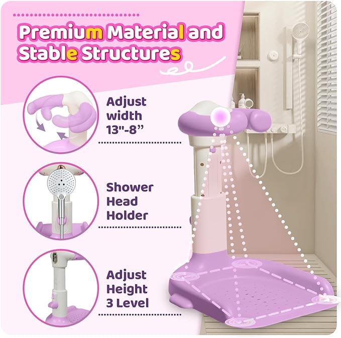 Baby Bath with Shower Stand Support , Non-Slip Adjustable Baby Standing Support,Soporte para Bañera de Bebé,Toddler Standing Up Themselves,Ideal Gift for baby standing bath 8-36 Months( Pink Purple)
