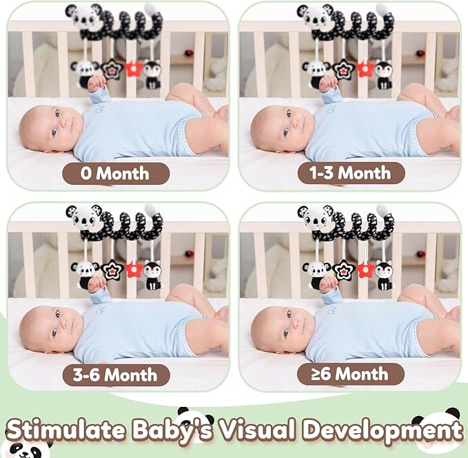 GKDOMS Baby Carseat Toy Black & White Rattle Spiral Hanging Activity Stroller Toy for Newborns Boys and Girls - Koala