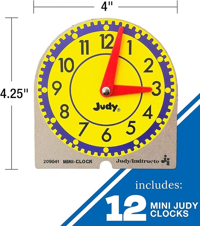 Judy Instructo Mini-Clocks - 4 1/8 x 4 inches - Set of 12, Size 6