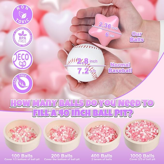 GOGOSO Ball Pit Balls,Plastics Balls for Ball Pit, Stars Hearts Shape for PastelBall for Toddlers Kids
