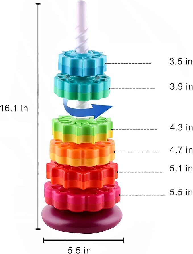 Baby Spinning Toy, Stacking Toy for Babies and Toddlers, Educational Toddler Learning Toys, Rainbow Spinning Wheel Toy for Focus, Dexterity, Brain Development, Interactive Learning stacking toys