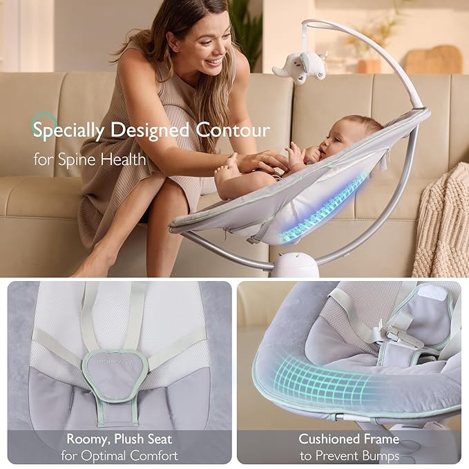 Momcozy CocoSway Electric Baby Swing for Infant, 180° Rotating Seat, 6 Parent-Like Sway Motions & 4 Speeds, Quiet Soothing, Remote Control, Machine-Washable Cover, Grey