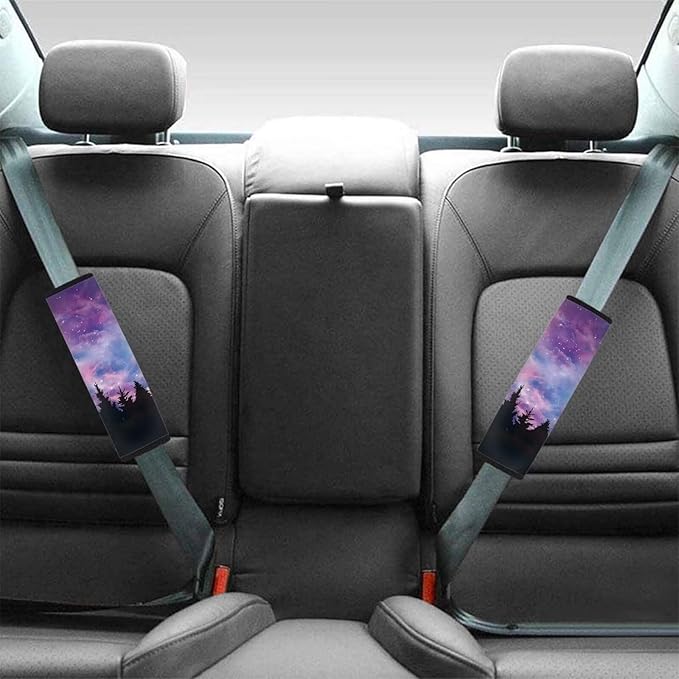 AFPANQZ 2pcs Universal Car Seat Belt Pads Cover Starry Forest Print Seat Belt Comfort Shoulder Pads for Adults Children Seat Cushion Shoulder Straps Cushion Purple