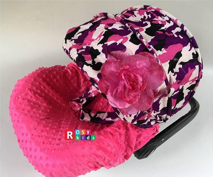 Rosy Kids Purple Camo Hot Pink Infant Car Seat Cover & Canopy Cover Kit, Universal Fit, Polyester, Nylon, Not Water Resistant