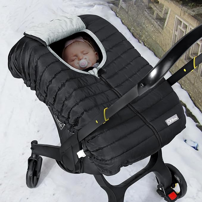 Orzbow Car Seat Cover Baby, Winter Car Seat Cover for Infant Boys & Girls, Warm Carseat Covers Baby with Plush Lining for Cold Weather, Waterproof, Universal Fit, Newborn Essentials, Black