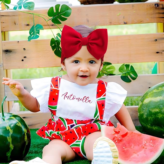 2 Pcs Baby Girl Headbands Summer Outfits 6’’ Fruit Hair Bows Watermelon Hair Accessories for Newborn Infant Toddler Girls Clothes