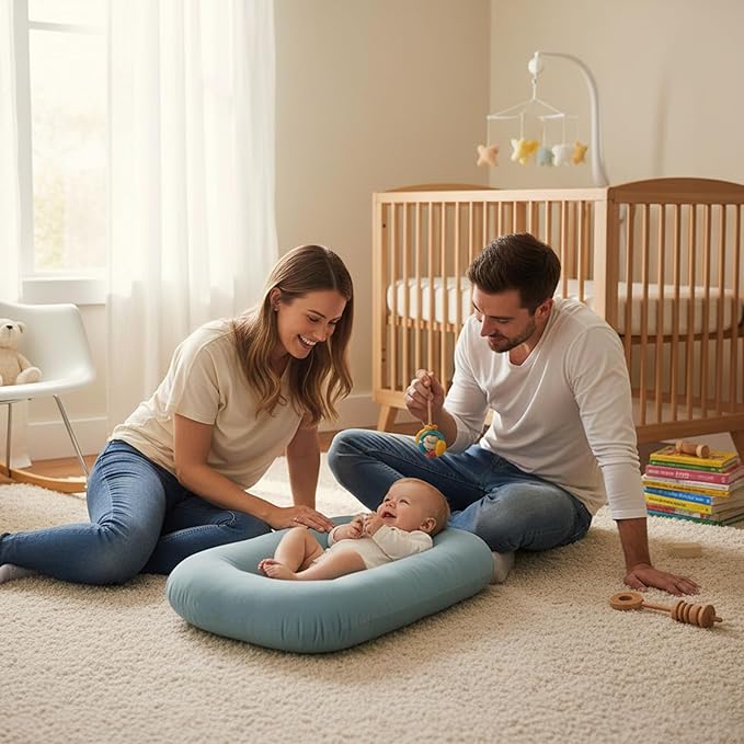 Baby Lounger 0-24 Months 100% Cotton-Snuggle Cozy Me Lounger,Soft & Breathable Baby Lounger for Newborn Play Mat,Infant Babies Essentials Gifts,Blue(Lounger Cover Included)