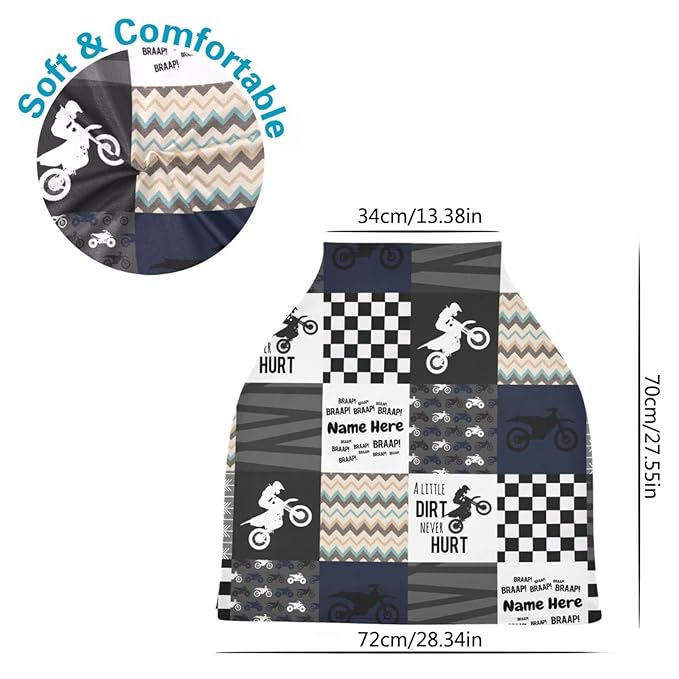 Personalized Baby Car Seat Cover for Boys Girls, Custom Nursing Covers for Breastfeeding with Name, Infant Stroller Cover, Baby Carseat Canopy for Newborn, Multiuse Car Seat Canopies, Dirt Bike Black