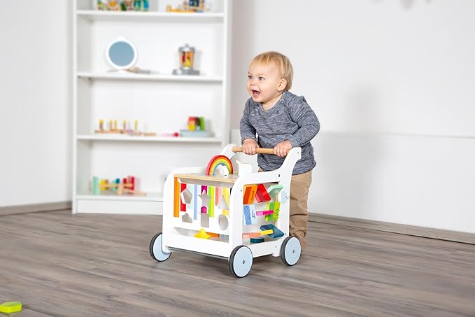 Small Foot Wooden Toys Premium Sweet Elephant Baby Walker & 5-in-1 Activity Center Designed for Toddlers 12+ Months