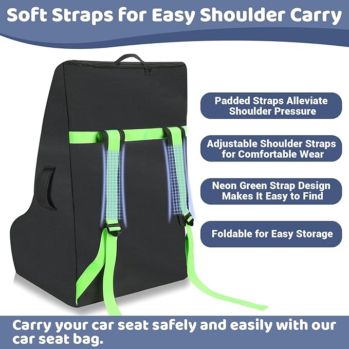 Sublaga Car Seat Bags For Airplane Travel, 600D Thickening Oxford Cloth Durable Car Seat Travel Bag For Air Travel Carseat Cover with Shoulder Straps and 2pcs Luggage Tags For Airplane