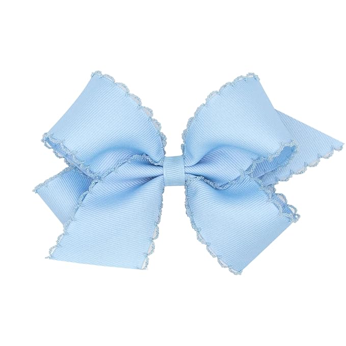 Wee Ones Girls' Classic Grosgrain Moonstitch Edge Hair Bow, No-Slip Hair Clip, Handmade, Millennium Blue, Medium