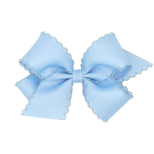 Wee Ones Girls' Classic Grosgrain Moonstitch Edge Hair Bow, No-Slip Hair Clip, Handmade, Millennium Blue, Medium