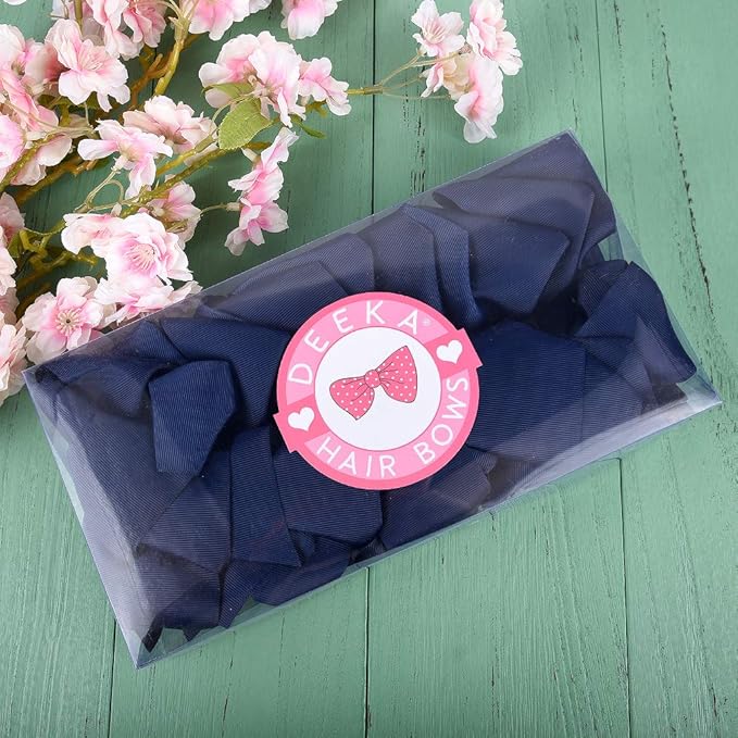 DEEKA 12 PCS 6" Big Hand-made Grosgrain Ribbon Hair Bow Alligator Clips Hair Accessories for Little Teen Toddler Girls - Navy Blue