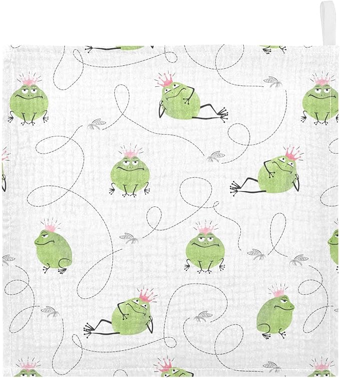 vvfelixl Baby Cotton Washcloths Frogs Mosquitoes Infants Bath Towel for Unisex Prince Face Towels for Newborn, Natural Baby Wipes Delicate Skin, 11.8 X 11.8 inch, one sizex5