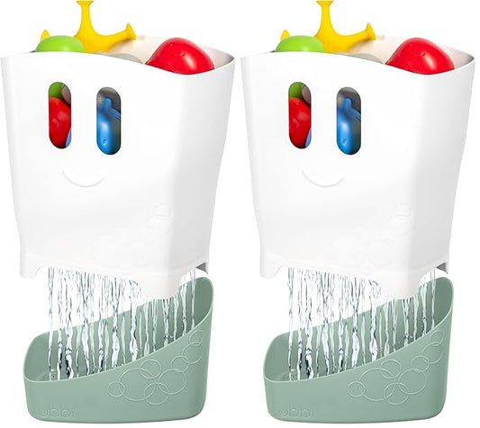 Ubbi Freestanding Bath Toy Organizer Bath Caddy with Removable Drying Rack Bin & Scoop for Toddlers + Baby, Sage (Pack of 2)