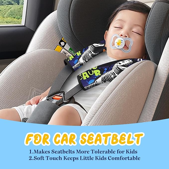 Akkya 2 Pack Seat Belt Cover Pad, Dinosaur Seatbelt Cushion Car Seat Strap Pads for Kids Carseat Stroller Shoulder Strap Protector Accessories