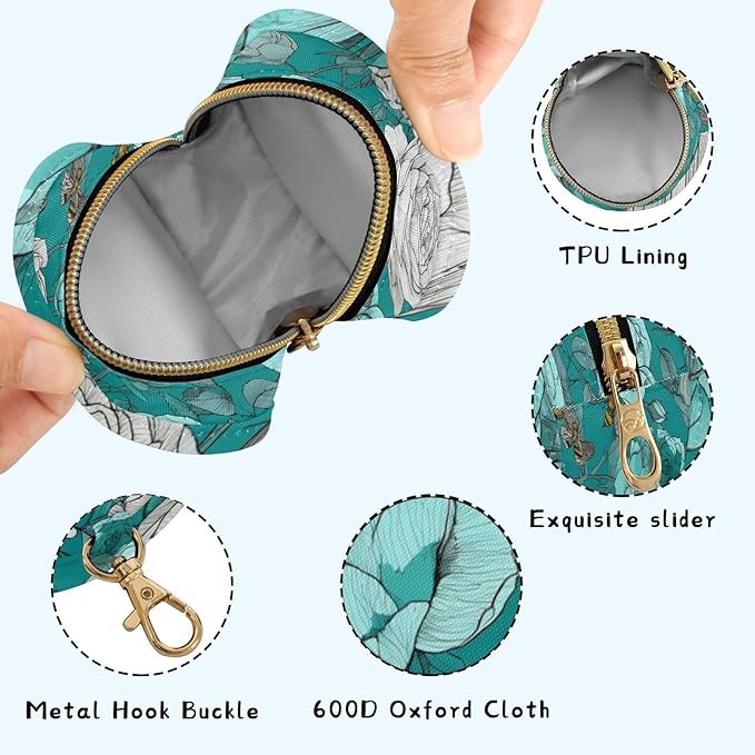 Pacifier Holder with Clip Pacifier Case for Diaper Bag Round Baby Pacifier Pouch Box Bag Portable Cute Teal Roses Bees