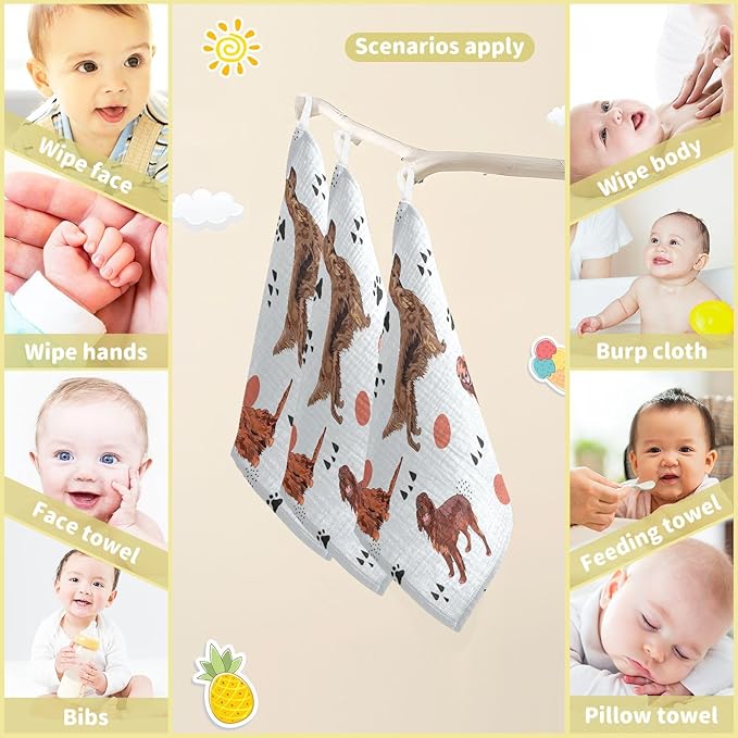 vvfelixl Irish Setter Dog Pattern Baby Burp Cloths Baby Muslin Washcloths for Boys Girls Cotton Baby Face Towel for Newborn Infants Soft and Absorbent 11.8 X 11.8 in, 5 Pack