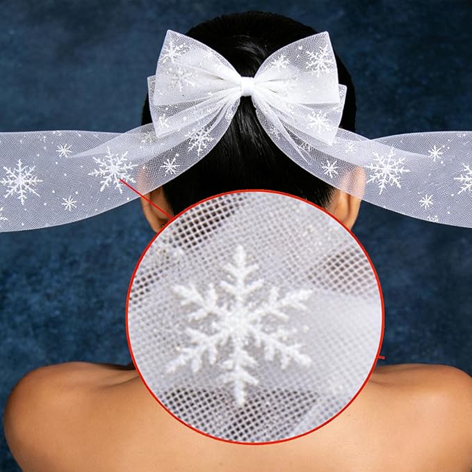 Christmas Hair Clips for Women Girls, White Snowflake Bow Hairpin Lace Bow Barrettes Xmas Alligator Clips for Holiday Parties & Weddings – Festival Hair Accessories (1 Pack)