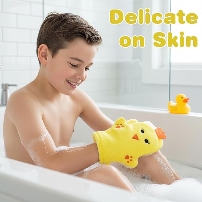 2PCS Baby Bath Mitt Washcloths Gloves Monkey Chicken Toddler Soft Washcloths for Kids Designed in Cute Animal Towel Gentle Scrub for Baby Girl Boy Bath Shower