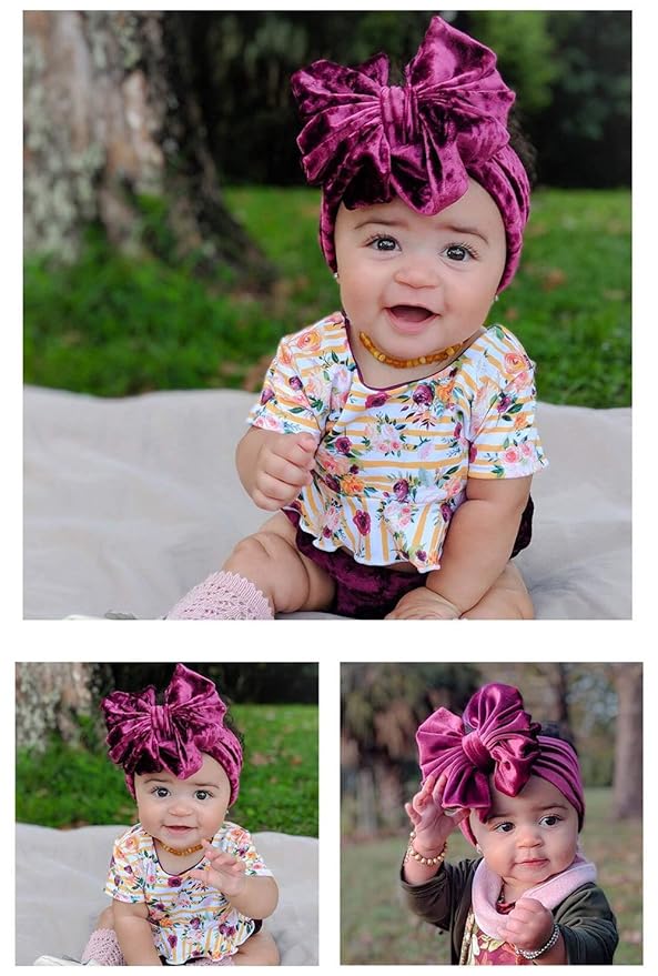 Lawie 8 PACK Elastic Stretchy Elastic Soft Wide Velvet Bowknot Bow Headbands Hairband Knot Turban Headwraps Hair Bows Accessories for Kids Toddler Infant Newborn Baby Girl Bulk
