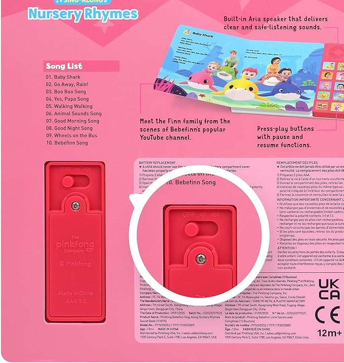 Bebefinn Sing-Alongs Nursery Rhymes Musical Sound Book for Toddlers 1–3 | 10 Buttons, 10 Songs Interactive Learning Toy by Pinkfong