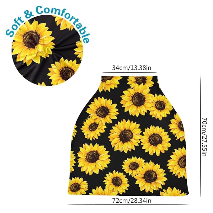 Sunflower Baby Car Seat Covers, Carseat Canopy Cover Nursing Cover Breastfeeding Scarf for Babies Stretchy Coverage, Infant Stroller Covers for Boys Girls