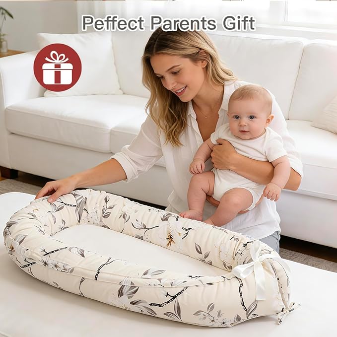 Baby Support Cushion | Organic Cotton Infant Support Cushion | Reversible, Adjustable & Portable Floor Support | Soft, Breathable, Washable Cover