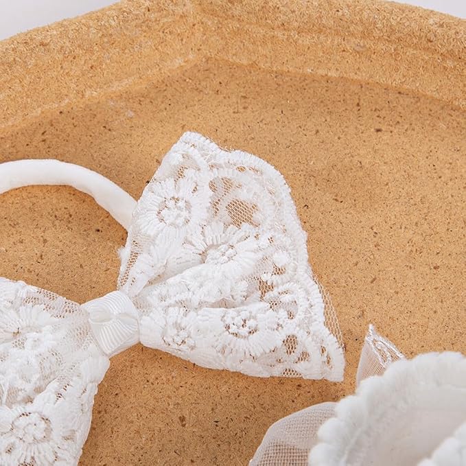Baby Baptism Headband Lace Bow Headband Christening Headbands with Pearls TSFD30 (Headbad and Sock Set)