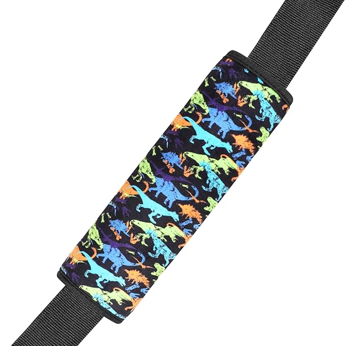 Amintiri Seat Strap Shoulder Pads for Kids, Seat Belt Cover for Children, Soft Furry Seat Belt Cushion for Travel, Cartoon Car Seat Belt Pad Cover for Boys and Girls. (Dino World)