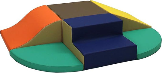 Factory Direct Partners 13021-NVOR SoftScape Playtime All Around Climber for Crawling Infants and Toddlers, Beginner Indoor Active Playset with Steps and Slides (6-Piece) - Navy/Orange