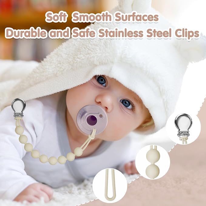 Pacifier Clips for Baby Girl Boy, Silicone Binky Holder for MAM Pacifiers, Baby Newborn Essentials Shower Birthday Gift (4-Pack)