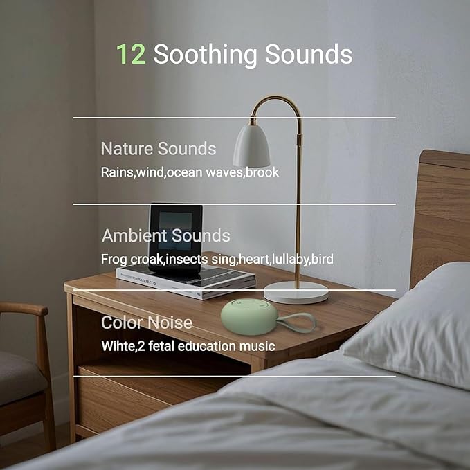 Portable Baby Sound Machine [White Noise for Babies Kids Adults][Sleep Soother][Timer Function][12 Soothing Sounds] 15 Hours Battery Life, Registry Gift,Shower,Clips on Baby Stroller.Mint